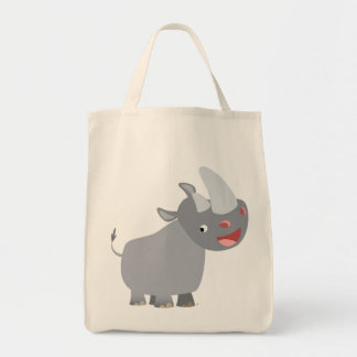 Funny Cartoon Rhino Grocery Tote Bag
