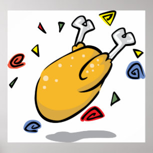 Funny Cartoon Roast Chicken Falling Poster