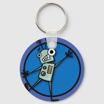 Funny Cartoon Robot Round Key Chain by AHOIHOI at Zazzle