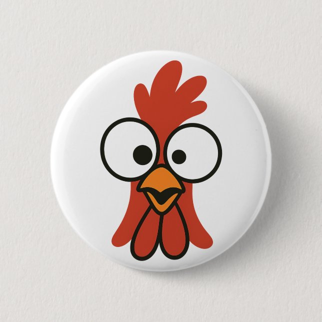 Funny Cartoon Rooster Face with Googly Eyes Button (Front)