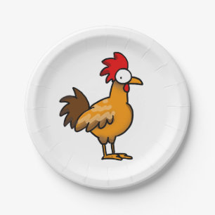 Funny Cartoon Rooster Illustration Paper Plates