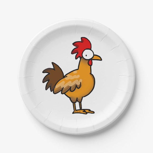 Funny Cartoon Rooster Illustration   Paper Plates (Front)