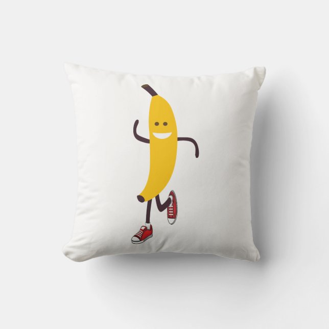 Funny Cartoon Running Banana Throw Pillow (Front)