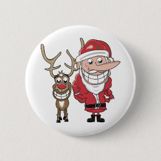 Funny Cartoon Santa and Rudolph Button