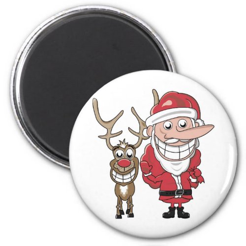 Funny Cartoon Santa and Rudolph Magnet