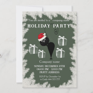 Funny cartoon Santa cat holiday party corporate Invitation