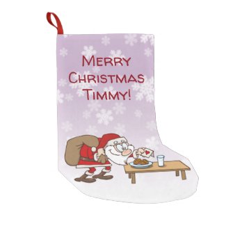 Funny Cartoon Santa Claus Having Cookies And Milk Small Christmas Stocking