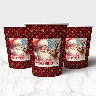 Funny Cartoon Santa Claus Red Nose Rudolph Holiday Paper Cups