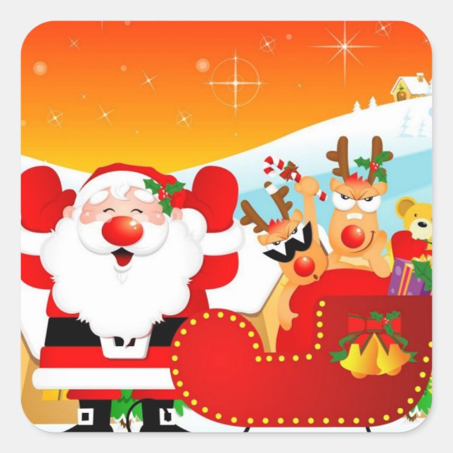 Funny Cartoon Santa Claus Square Sticker (Front)