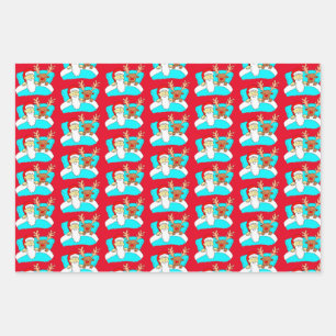 Funny Cartoon Santa, Reindeer and Toilet Roll Wrapping Paper Sheets