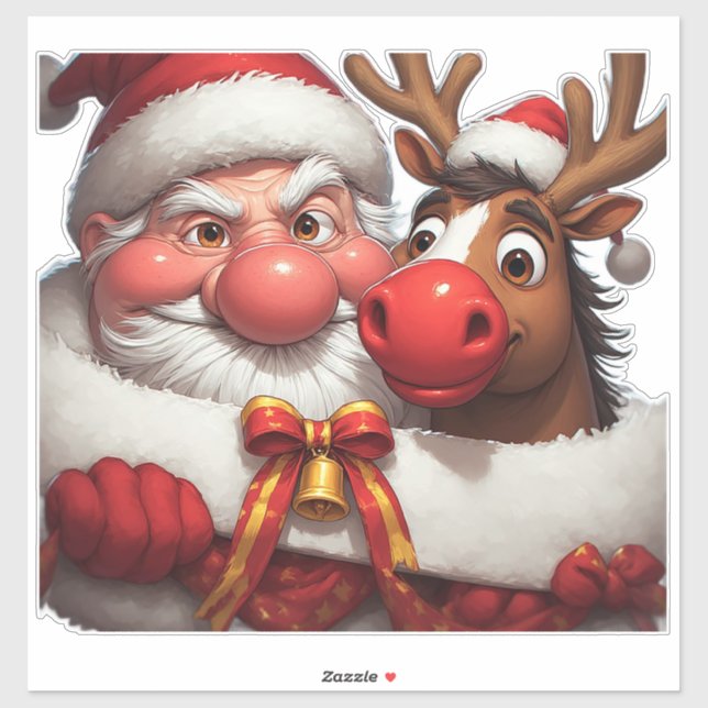 🎅 Funny Cartoon Santa & Reindeer Fun 🎄 Sticker (Sheet)