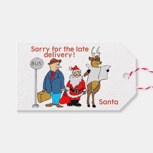 Funny Cartoon Santa Reindeer Late Gift Delivery Gift Tags