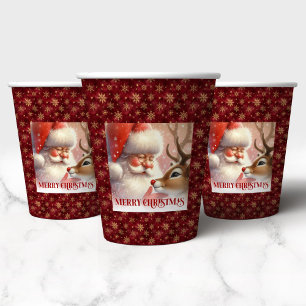 Funny Cartoon Santa Rudolph Holiday Paper Cups