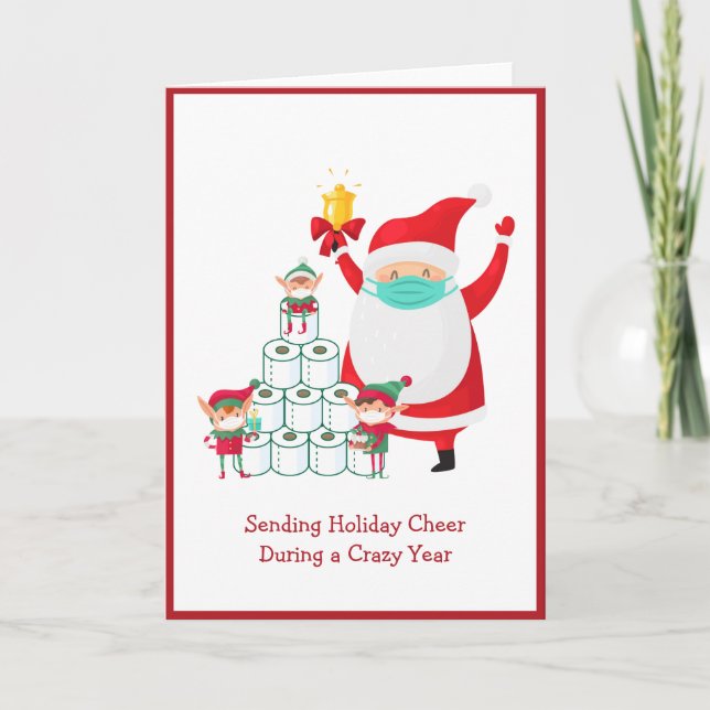 Funny Cartoon Santa with Mask | Christmas | Covid Holiday Card (Front)