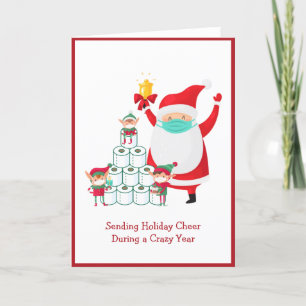 Funny Cartoon Santa with Mask   Christmas   Covid Holiday Card