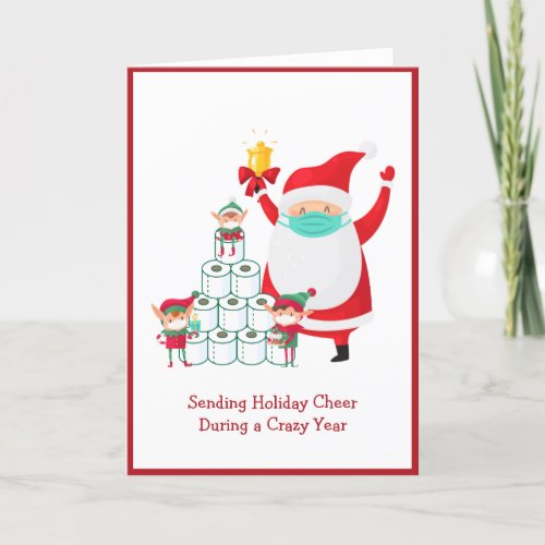 Funny Cartoon Santa with Mask  Christmas  Covid Holiday Card