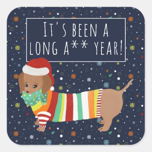 Funny Cartoon Sausage Dog Long Year Christmas 2020 Square Sticker