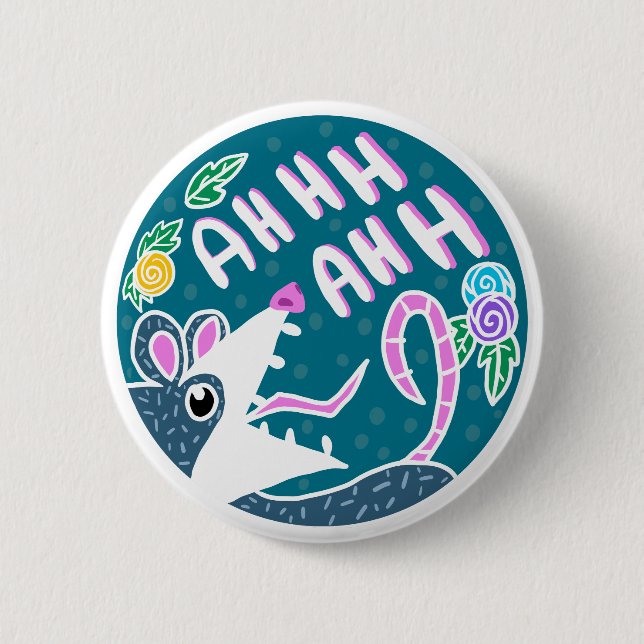 Funny Cartoon Screaming Possum Button (Front)