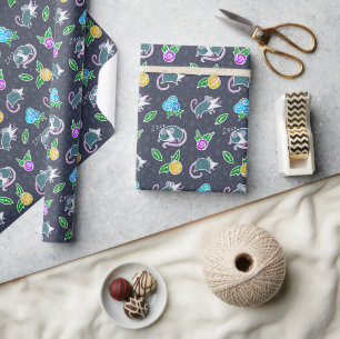 Funny Cartoon Screaming Possums & Flowers Wrapping Paper