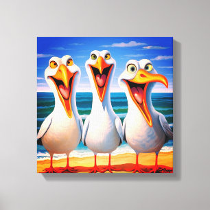 Funny Cartoon Seagull Art  Canvas Print