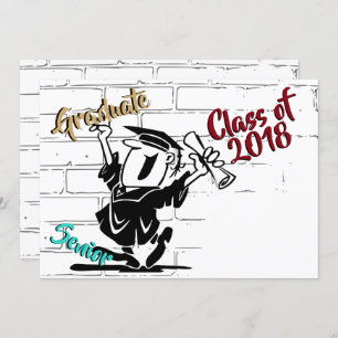 Funny Cartoon Senior Male 🎓 Graduate (Add Year) Invitation