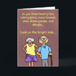 Funny Cartoon Seniors Discount Old Age Birthday Card<br><div class="desc">This humorous customizable greeting card template has a cartoon senior citizen couple on the front. They look angry. It says, "So you have hearing loss, aching joints, more funerals than dinner parties, and shingles... Look on the bright side…" Inside it says, "You qualify for a senior discount!" You can change...</div>