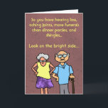 Funny Cartoon Seniors Discount Old Age Birthday Card<br><div class="desc">This humorous customizable greeting card template has a cartoon senior citizen couple on the front. They look angry. It says, "So you have hearing loss, aching joints, more funerals than dinner parties, and shingles... Look on the bright side…" Inside it says, "You qualify for a senior discount!" You can change...</div>