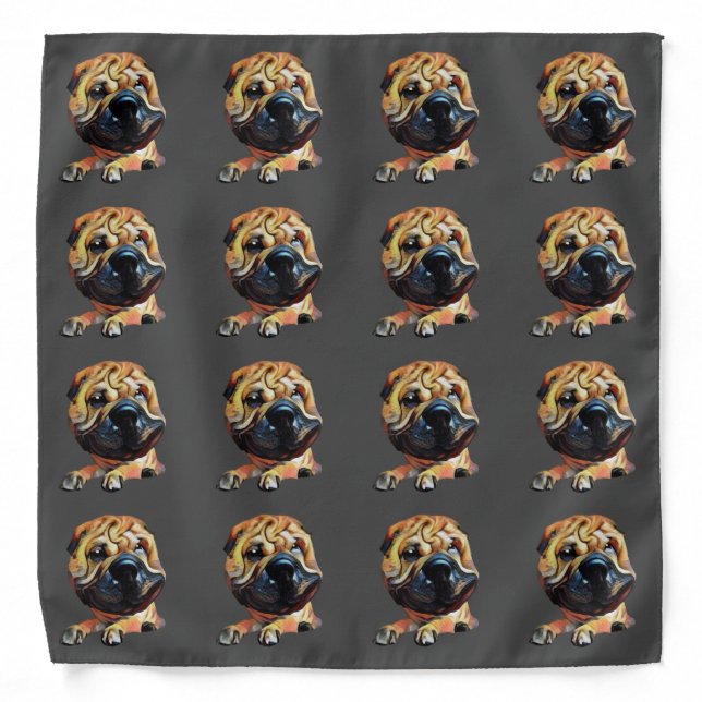 Funny Cartoon Shar Pei Bandana (Front)