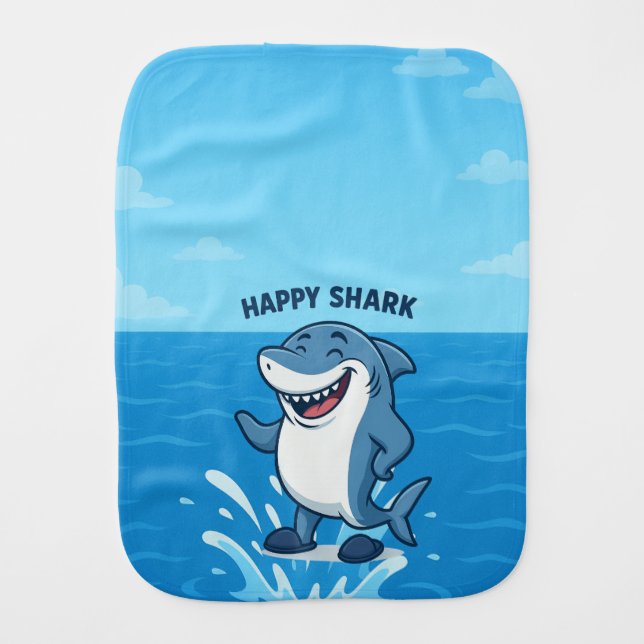 Funny Cartoon Shark in Slippers – Happy Shark  Baby Burp Cloth (Front)