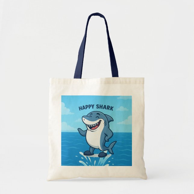 Funny Cartoon Shark in Slippers – Happy Shark  Tote Bag (Front)