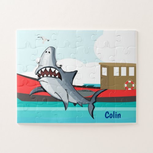 Funny Cartoon Shark in Water  Custom Kids Jigsaw Puzzle