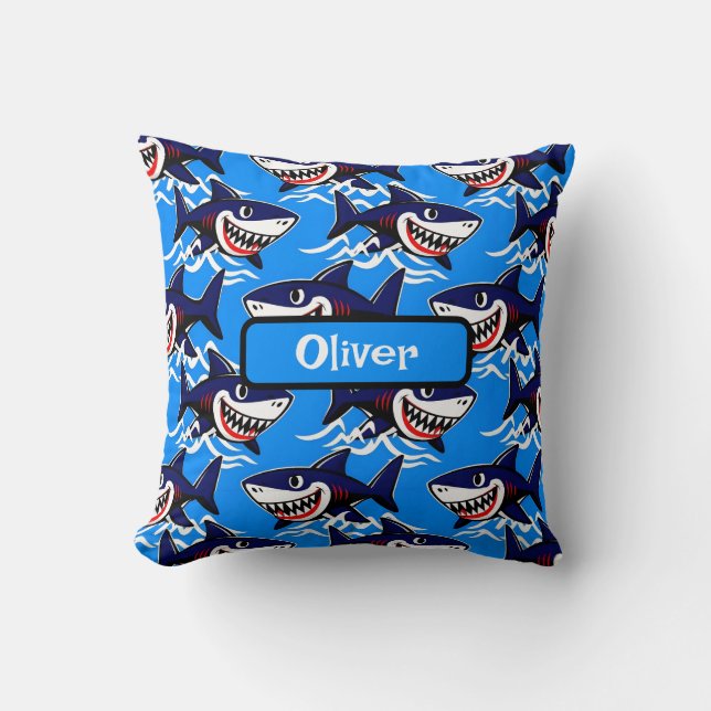Funny Cartoon Shark Pattern Throw Pillow (Front)