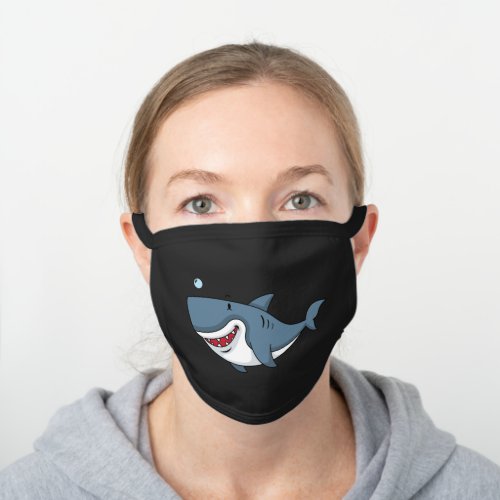 Funny Cartoon Shark Swimming In Ocean Black Cotton Face Mask