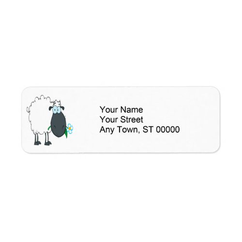 funny cartoon sheep with flower label