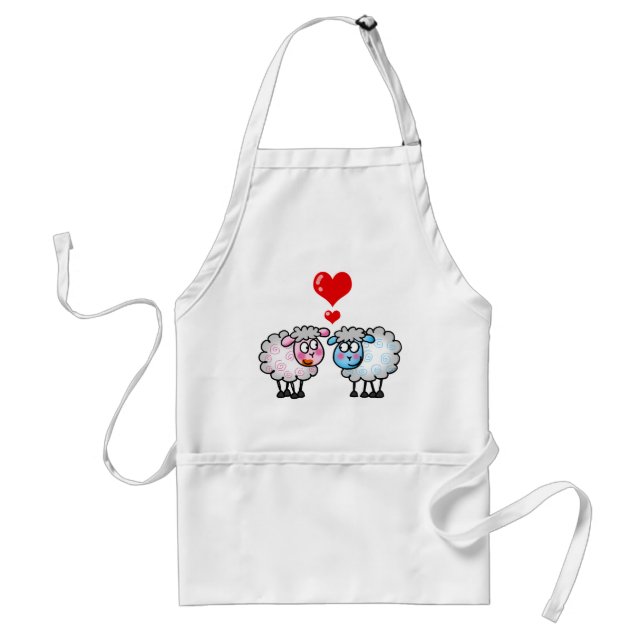 Funny cartoon sheeps, Wedding couple Adult Apron (Front)