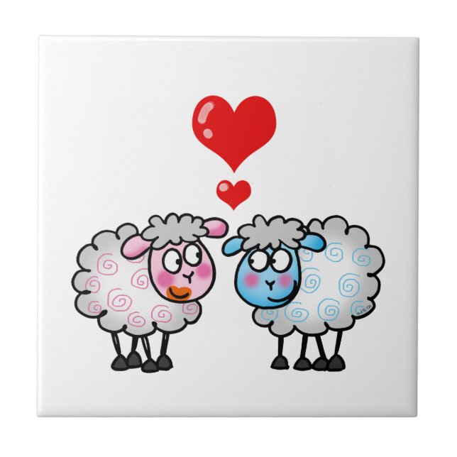 Funny cartoon sheeps, Wedding couple Ceramic Tile (Front)
