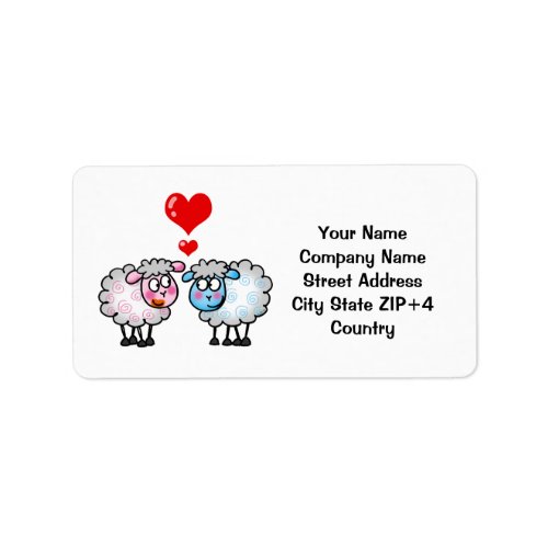 Funny cartoon sheeps Wedding couple Label