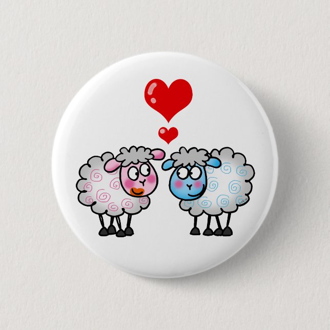 Funny cartoon sheeps, Wedding couple Pinback Button (Front)