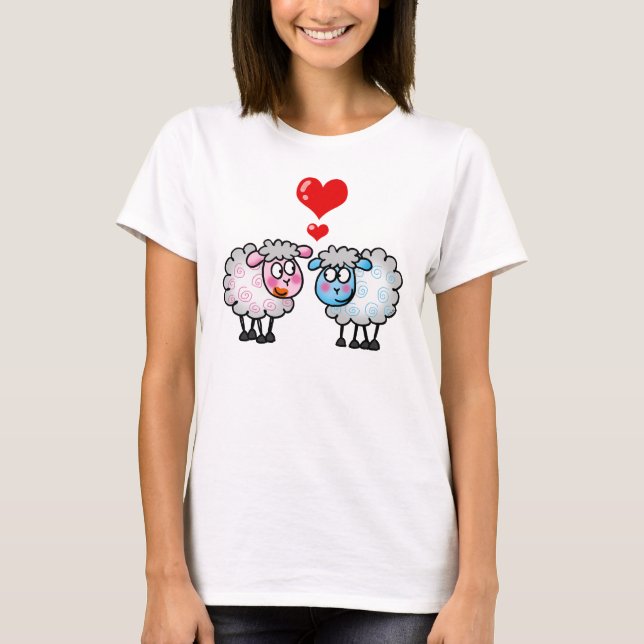 Funny cartoon sheeps, Wedding couple T-Shirt (Front)
