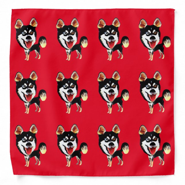 Funny Cartoon Siberian Husky Handkerchief Bandana (Front)