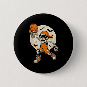 Funny Cartoon Skeleton Basketball Halloween Player Button