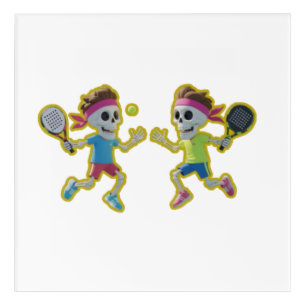 Funny Cartoon Skeletons Playing Padel Tennis – 3D Acrylic Print
