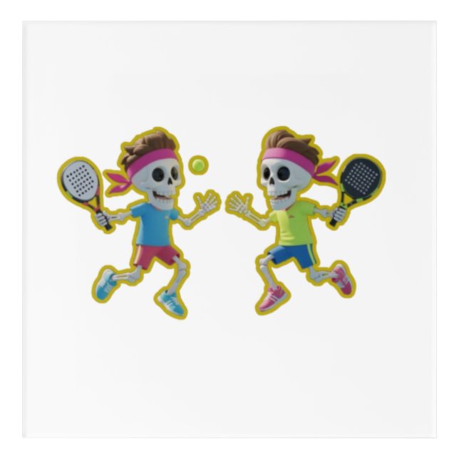 Funny Cartoon Skeletons Playing Padel Tennis – 3D  Acrylic Print (Front)