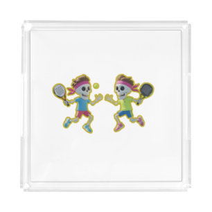 Funny Cartoon Skeletons Playing Padel Tennis – 3D Acrylic Tray