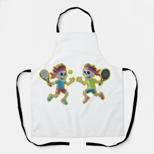 Funny Cartoon Skeletons Playing Padel Tennis – 3D Apron
