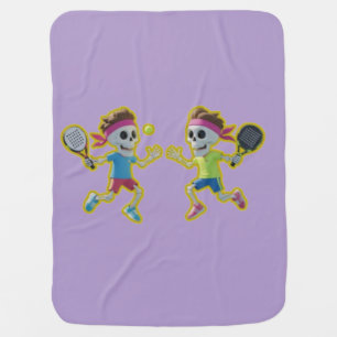 Funny Cartoon Skeletons Playing Padel Tennis – 3D Baby Blanket