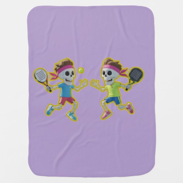 Funny Cartoon Skeletons Playing Padel Tennis – 3D  Baby Blanket (Front)