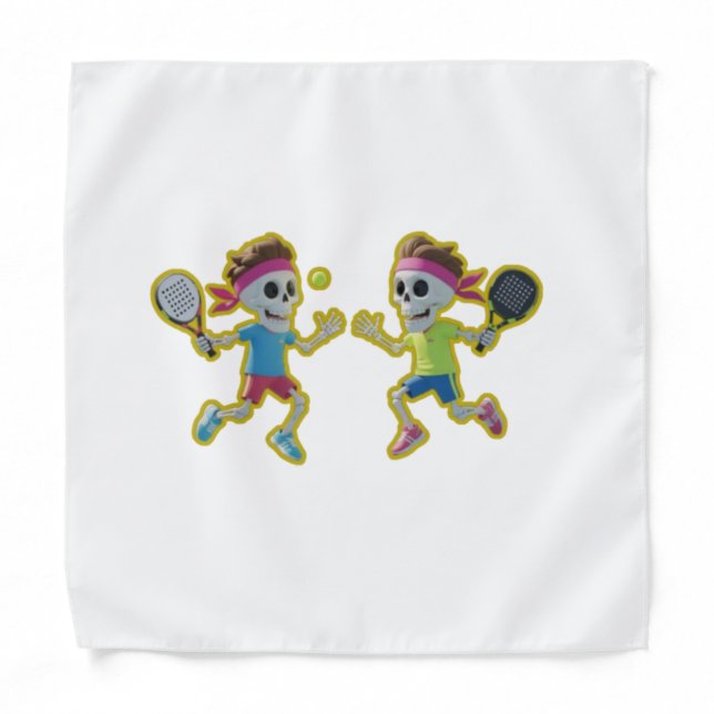 Funny Cartoon Skeletons Playing Padel Tennis – 3D  Bandana (Front)