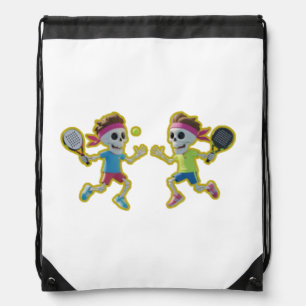 Funny Cartoon Skeletons Playing Padel Tennis – 3D Drawstring Bag