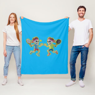 Funny Cartoon Skeletons Playing Padel Tennis – 3D Fleece Blanket